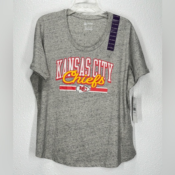 NFL Tops - KC Chiefs NFL Team Apparel Rolled Short Sleeve Tee XXL Oatmeal Heather